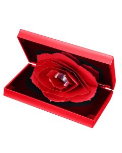 Inel din Zirconiu cu proiectie "Te iubesc" in 100 de cuvinte, Cutie Rosie cu Trandafir 3D
