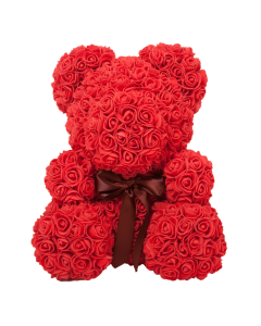 Ursulet Rose Bear din Trandafiri Rosu Decorat Manual, inaltime 40 cm