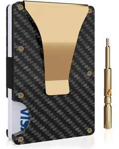 Portofel din fibră de carbon, portofel cu bani, portofel minimalist de blocare RFID pentru bărbați Gold
