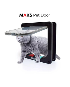 Usa batanta inteligenta pentru pisici si caini de talie mica, MAKS Pet Door, 4 moduri de intrare/iesire , M 19cm x 19cm, Maro