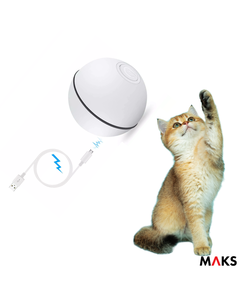 Jucarie tip Minge interactiva, MAKS Feather Ball, pentru pisici cu LED, 2 accesorii incluse, reincarare prin USB, zgomot redus