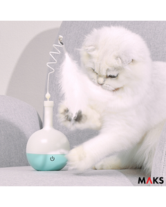 Jucarie electronica interactiva pentru pisici, MAKS Toy Feeder, cu recompensa, accesorii din pene, rotatie 360