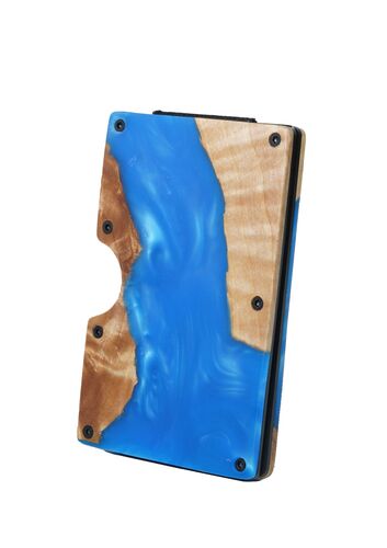 Portofel MAKS Hand Made, lemn si rasina, lucrat manual, model unic, Ocean Blue, protectie RFID