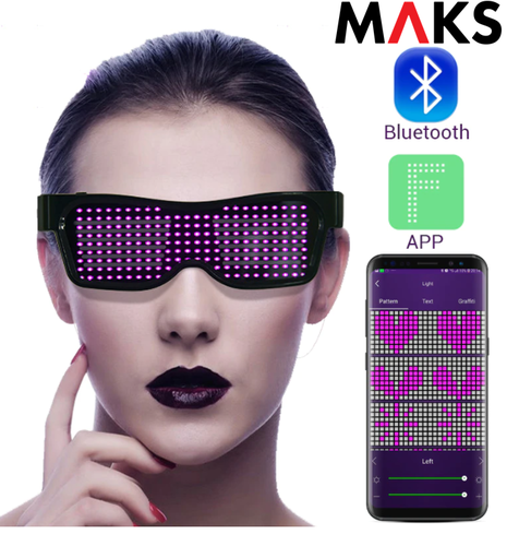 Ochelari de petrecere cu iluminare LED, MAKS Party, Mesaje personalizate prin aplicatie telefon