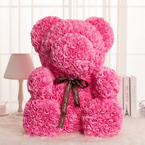 Ursulet Rose Bear, Trandafiri Roz, decorat manual, inaltime 40 cm