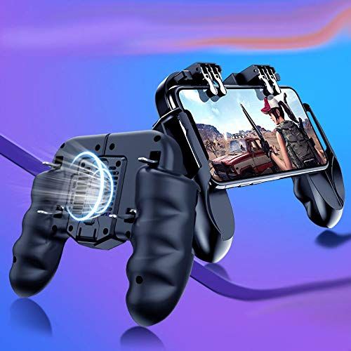 Gamepad Telefon mobil BattleGrounds cu Trigger Dublu, extensibil, ventilator incorporat, compatibil cu  PUBG / Fortnite, Kickstand Telefon, Negru