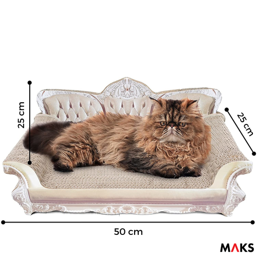 Canapea pentru pisici, MAKS Queen Sofa, carton gros pentru zgariat, include iarba pisicii