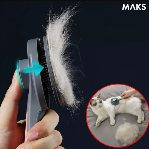 Perie pentru caini si pisici, MAKS Pet Brush, buton de eliminare a parului pentru animale mici si mari, albastru