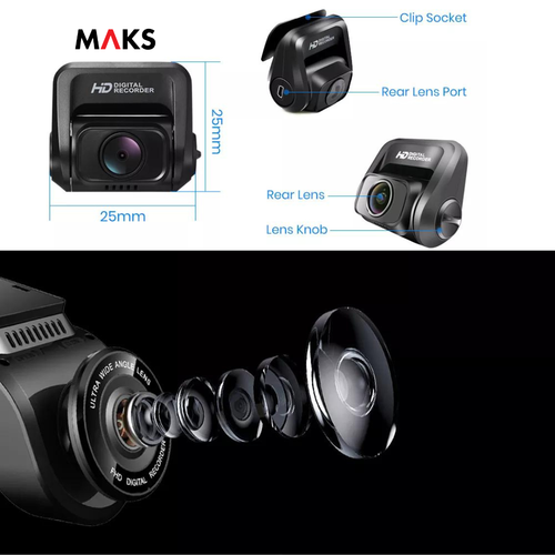 Camera auto dubla, MAKS Car Dash, 4K 2160P*1080P FHD, IPS 2.0”, GPS, Night Vision, 256GB, WI-FI + camera spate 1920P*1080P 30 fps,  unghi vizualizare fata spate 170°