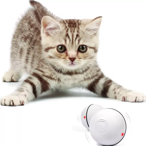 Jucarie tip Minge interactiva, MAKS Feather Ball, pentru pisici cu LED, 2 accesorii incluse, reincarare prin USB, zgomot redus