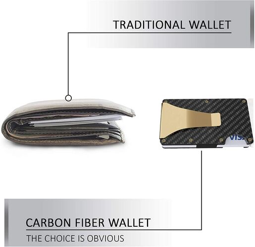 Portofel din fibră de carbon, portofel cu bani, portofel minimalist de blocare RFID pentru bărbați Gold